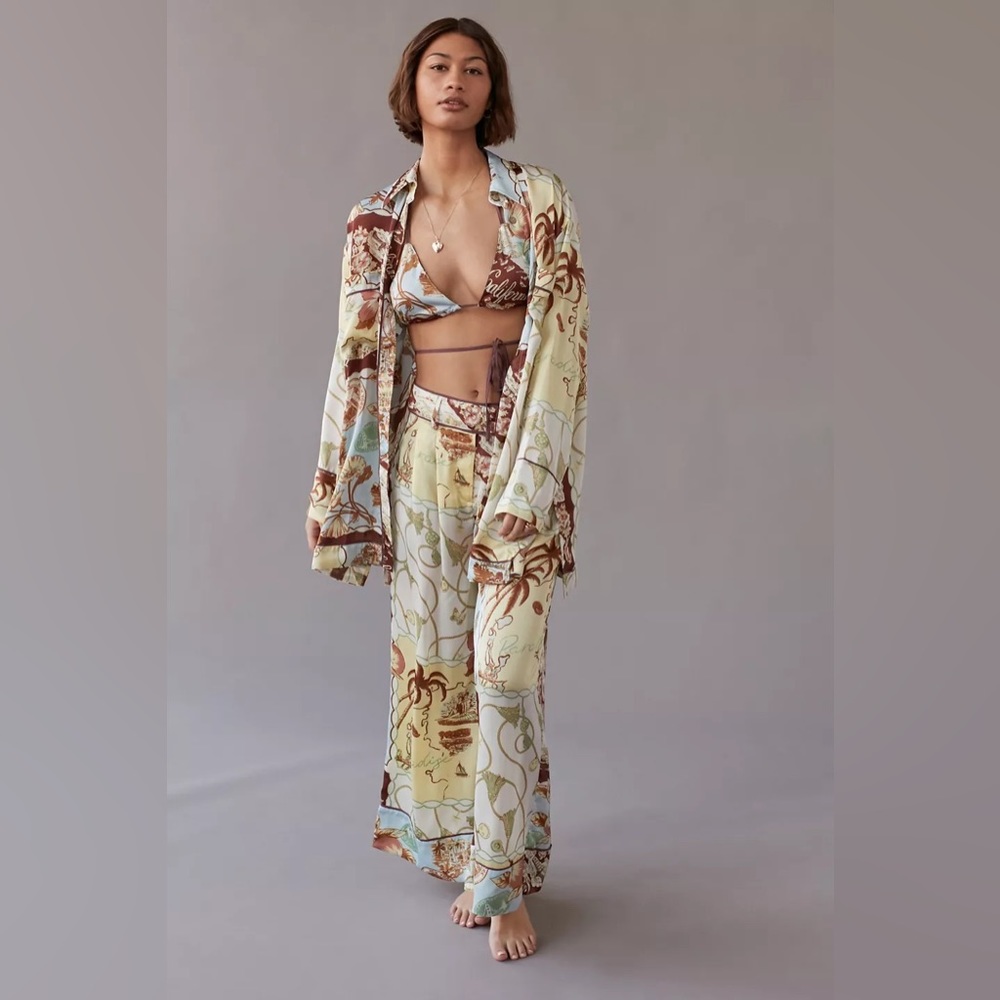 UO Lounge About It Satin 3-Piece Top And Pant Set